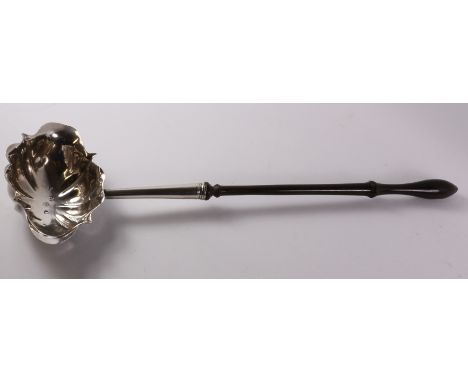 George II silver toddy ladle with turned lignum vitae handle maker's mark I*W unidentified (Grimwade) unregistered mark Londo