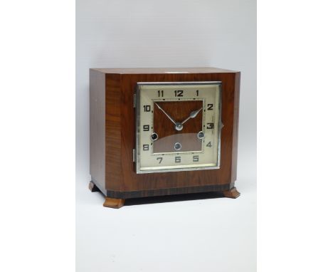 Art Deco period walnut cased mantel clock with Westminster chime CLOCKS & BAROMETERS - as we are not a retailer, these items 
