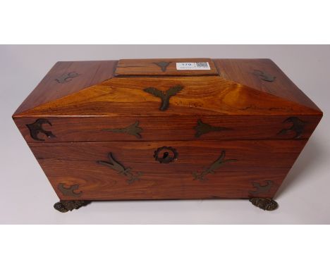Rosewood and brass inlay tea caddy  Condition Report Click here for further images, condition, auction times & delivery costs