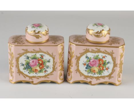 Two old/antique French Sevres porcelain tea caddy.&nbsp;Hand painted with floral/gold decor.&nbsp;Dimensions: 13 x 11 x 6 cm.