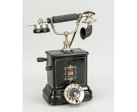 Antique Danish metal Jydsk telephone.&nbsp;First half 20th century.&nbsp;Dimensions: 35 x 28 x 12 cm.&nbsp;In good condition.