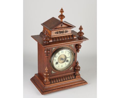 Antique German walnut Junghans Gründerzeit table clock.&nbsp;Week runner, half hour strike.&nbsp;Circa 1900. Dimensions: H 41
