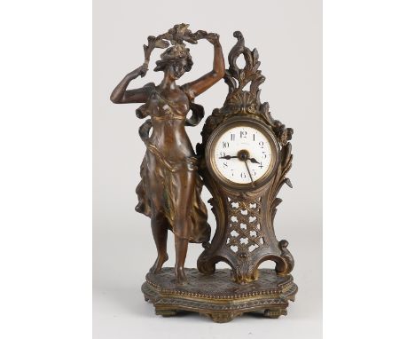 Antique French alarm clock with residual gilding.&nbsp;Composition metal.&nbsp;Circa 1900. Art Nouveau.&nbsp;Dimensions: 31 c