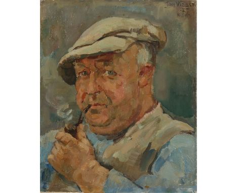 Jan Visser.&nbsp;1927 Rotterdam.&nbsp;1879 - 1961. Portrait of a farmer with a tobacco pipe.&nbsp;Oil on linen.&nbsp;Dimensio