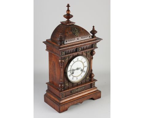 Antique German Junghans table clock with brass fittings.&nbsp;Gründerzeit.&nbsp;Weekly runner, half hour strike on gong.&nbsp