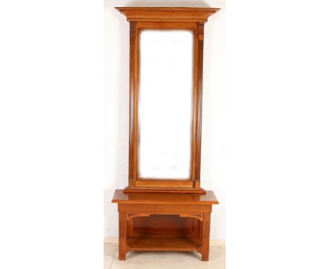 Antique German walnut mirror with fusees + console.&nbsp;Circa 1900. Dimensions: 219 x 90 x 32 cm.&nbsp;In very good conditio