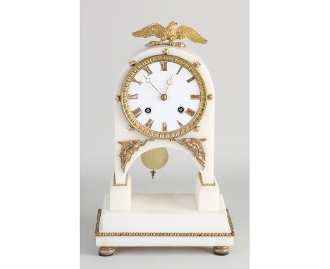Antique Carrara marble mantel clock.&nbsp;Circa 1870. Movement may not be original.&nbsp;Wedding.&nbsp;Dial glued + painted.&