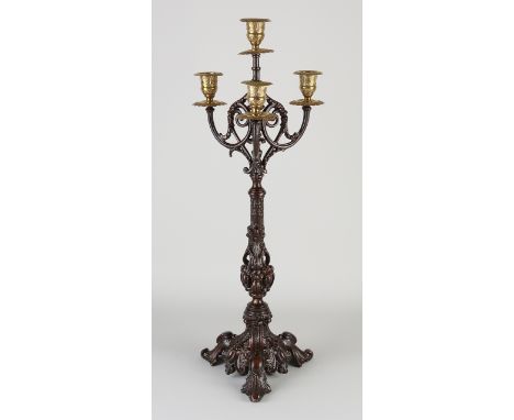 19th century composition metal candlestick with brass bobeches.&nbsp;Circa 1860. Dimensions: H 52 cm.&nbsp;In good condition.