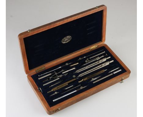Antique 20-piece compass set in walnut box.&nbsp;Germany.&nbsp;Circa 1920 - 1930. Precision EO Richter &amp; Co.&nbsp;Dimensi