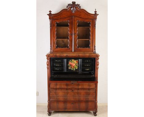 German mahogany Louis Philippe secretary with upstand.&nbsp;Circa 1860. Light veneer damage.&nbsp;Dimensions: 215 x 100 x 55 