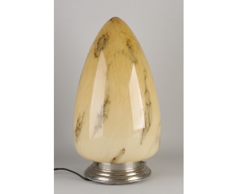 Large egg-shaped Art Deco glass ceiling lamp with chrome.&nbsp;Circa 1935. Dimensions: 44 x Ø 22 cm.&nbsp;In good condition.