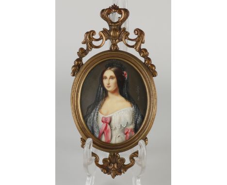 Miniature female portrait in brass frame.&nbsp;By Ido Salzolari?&nbsp;First half 20th century.&nbsp;Dimensions: H 8 x W 6.5 c