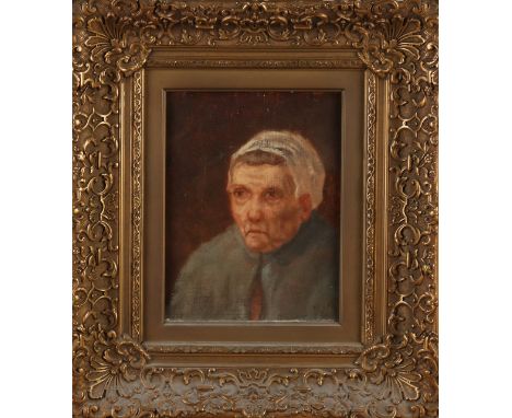 Monogram WvW Portrait elderly farmer woman.&nbsp;Oil on linen.&nbsp;Maroufle.&nbsp;Dimensions: H 26 x W 20.5 cm.&nbsp;In good