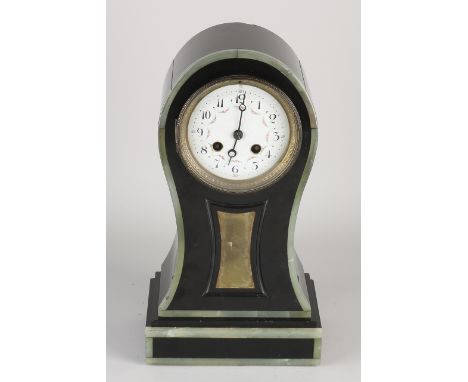 Antique French marble with onyx mantel clock.&nbsp;Circa 1900. Eight-day movement, half-hourly strike on bell.&nbsp;Dimension