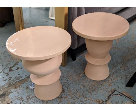 AMANO ALBISOLA CERAMIC SIDE TABLES, a near pair, 42cm diam x 49cm H at largest. (2) 