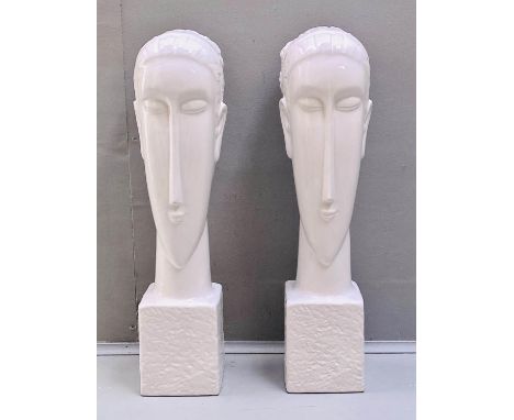 CONTEMPORARY SCHOOL, untitled sculptural busts, a pair, 60cm H x 15cm W, glazed ceramic. 