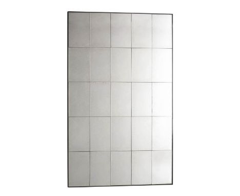 ARCHITECTURAL WALL MIRROR, segmented antiqued mirrored plate, set in structural metal outer frame, 100cm x 3cm x 160cm. 