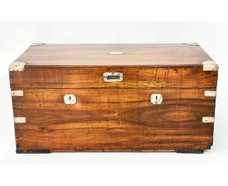 TRUNK, 19th century Chinese export camphorwood and brass bound with rising lid and carrying handles, 98cm x 48cm x 46cm H. 