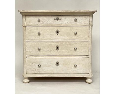 COMMODE, 19th century French Napoleon III traditionally grey painted and silvered metal mounted with four long drawers, 94cm 
