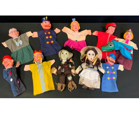 Puppets - a Southern TV Worzel Gummidge finger puppet Another Aunt Sally;  1960s glove puppets Mr Punch, Policeman, Conductor