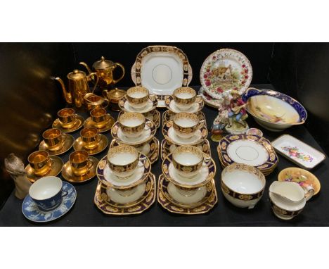 A Foley China Arcadia pattern tea service, for six ;  a Royal Worcester gilt coffee pot;  Royal Albert Old Country Roses Four