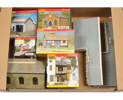 Hornby (China) OO Skaledale Buildings - R8636 Engine Shed (Unboxed) ,R8721 Platform Signal Box, R8559 Chemist, R8565 Chapel, 