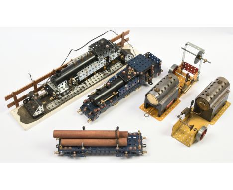 Meccano. mixed group of items. Comprising 4-6-4 Tank Engine - push along, with plinth + rail track &amp; buffers for display,