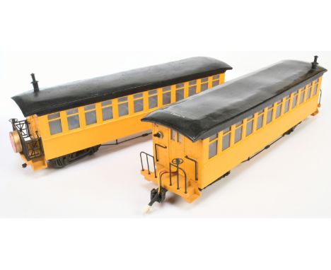 Bachmann G Scale. Pair of US outline coaches. Both have been repainted &amp; modified &amp; fitted with battery powered inter