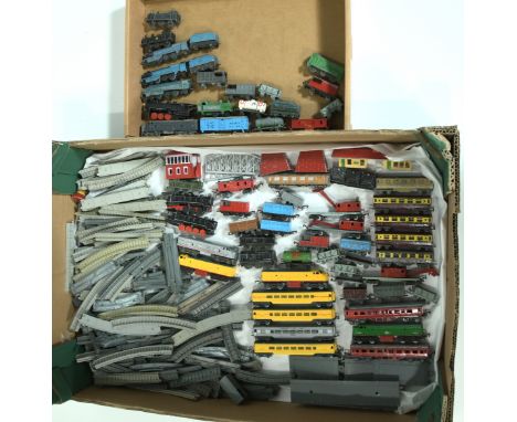 Lone Star qty of push along train items. To include various steam &amp; diesel loco's, rolling stock, trackside accessories, 