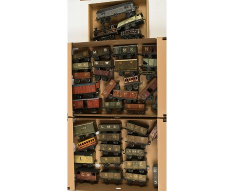 Bassett-Lowke, Bing &amp; others. Mixed group of mainly wagons. To include Bassett-Lowke GW closed van, Bing GN open wagon, W