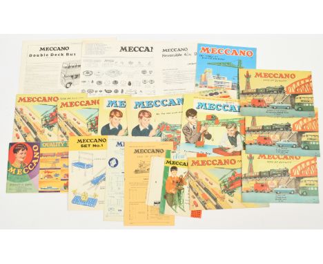 Meccano. Mixed group of catalogues &amp; leaflets. To include Meccano Quality Toys 1938-1939 Stanley C. Smith shop stamp, Mec