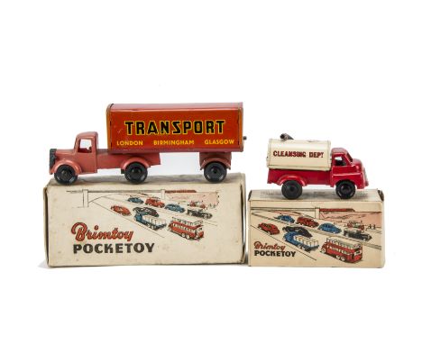 Two Wells Brimtoy Pocketoy clockwork Commercial Vehicles,  plastic and lithographed tinplate, a No.540 Cleansing Lorry Gyro a