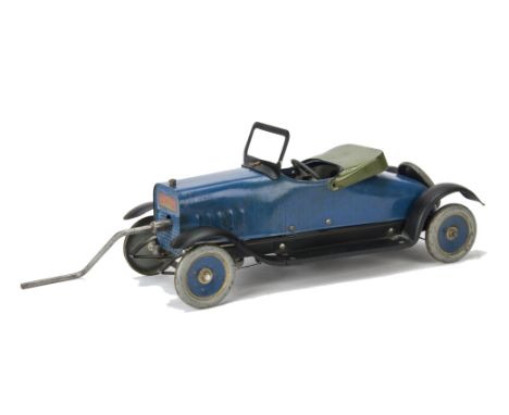 A Structo No 12 Automobile Deluxe,  blue painted steel, crank handle keywind mechanism with gears, Structo transfer to grille