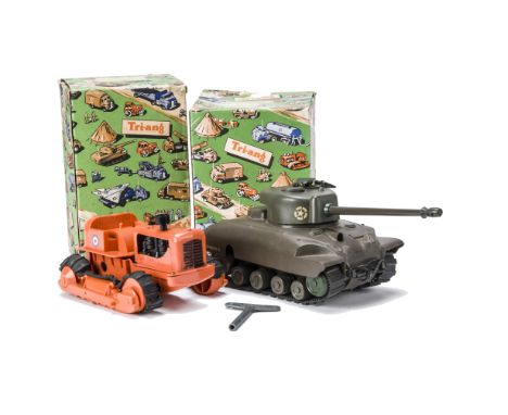 A Tri-ang Minic plastic M 121 Caterpillar Tractor,  Advance Airfield Maintenance Wing, clockwork, orange plastic and black ru