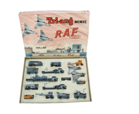 A Tri-ang Minic Push & Go RAF Special Squadron Presentation Set,  comprising sixteen friction-drive plastic vehicles includin