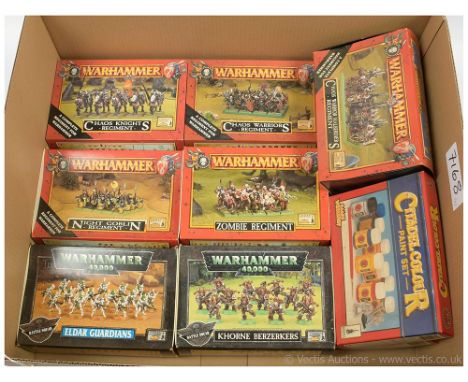 Citadel Games Workshop Warhammer 28mm scale metal and plastic figure packs x six, includes Chaos Knights Regiment, Chaos Warr