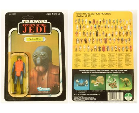Kenner Star Wars vintage Return of the Jedi Walrus Man 3 3/4" figure, Mint, within Fair (yellowed and cracked) bubble, upon E