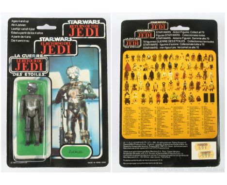 Palitoy Star Wars vintage Return of the Jedi Tri-logo Zuckuss 3 3/4" figure, Mint, within Good (dents) bubble, upon Excellent