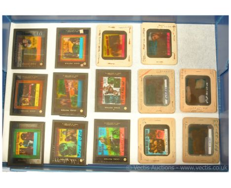 Vintage movie advertising glass slides x fourteen, depicting Roy Rogers movies includes "Robin Hood of the Pecos", "Man from 
