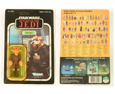 Kenner Star Wars vintage Return of the Jedi Ree-Yees 3 3/4" figure, Mint, within Excellent (yellowed) bubble, upon Excellent 