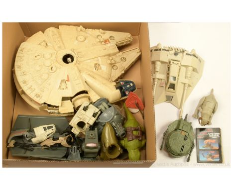 Quantity of Kenner Star Wars vintage vehicles and creatures including Millennium Falcon, Snowspeeder, Endor Forest Ranger, Ta