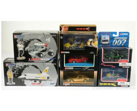 Quantity of Corgi James Bond 007 related die-cast vehicles x seven, includes 96445 Aston Martin DB5 30th anniversary of Goldf