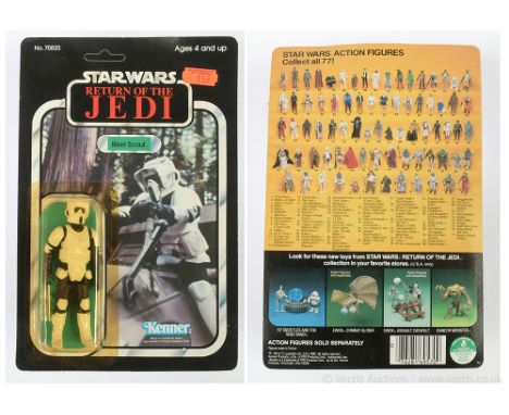 Kenner Star Wars vintage Return of the Jedi Biker Scout 3 3/4" figure, Mint, within Excellent (yellowed) bubble, upon Excelle