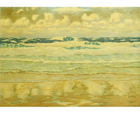  George Fagan Bradshaw (British 1887-1960): Waves Breaking on the Shoreline, oil on panel signed 52cm x 73cm   - Condition Re