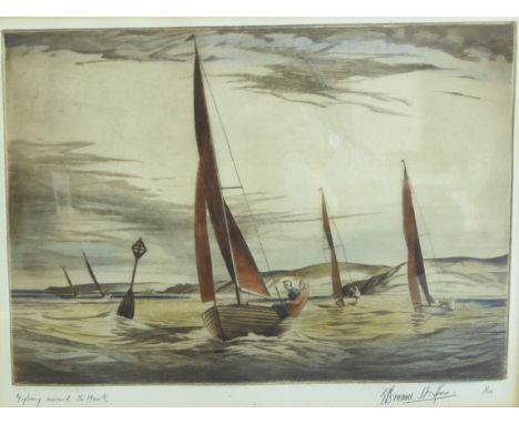  Edward Bouverie-Hoyton (British 1900-1988): 'Gybing Round the Mark', drypoint etching No.1/100, signed and titled 28cm x 37c