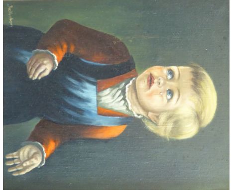  Young Boy Shedding a Tear, oil on canvas indistinctly signed in cruciform oak frame, Portrait of a Man, pastel signed Campbe