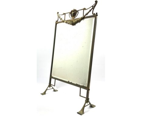  Early 20th century brass framed  mirrored fire screen of Art Nouveau design on splay feet 80cm x 48cm   - Condition Report 