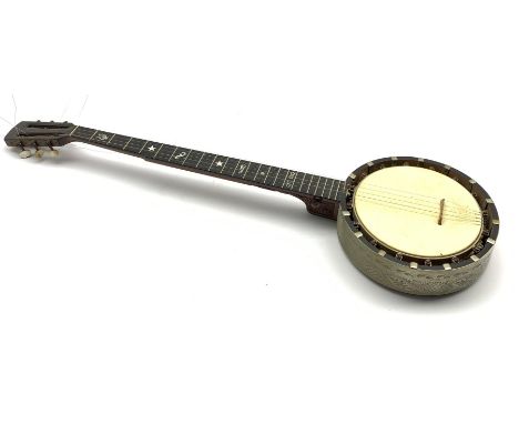  J E Dallas 415 Strand early 19th Century 5-string banjo No.2983 with engraved chrome drum, mother of pearl inlaid frets   - 