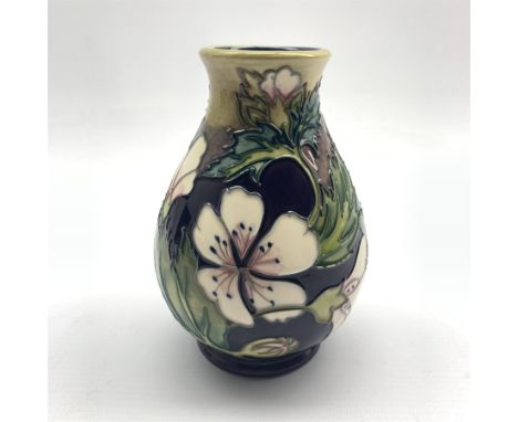  Moorcroft Mallow pattern vase designed by Phillip Gibson for the Herb Collection, H14cm    - Condition Report 