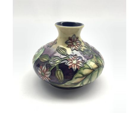  Moorcroft Borage pattern squat vase designed by Philip Gibson for the Herb Collection, D14cm x H11cm    - Condition Report 